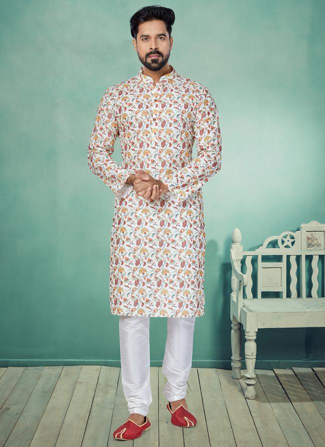 Dhupion Silk Multi Colour Festival Wear Printed Readymade Kurta Pajama